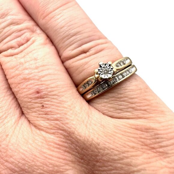 10K Yellow Gold Diamond Ring & Band Set Soldered Size 6.75, 4.2 Grams - Picture 2 of 5